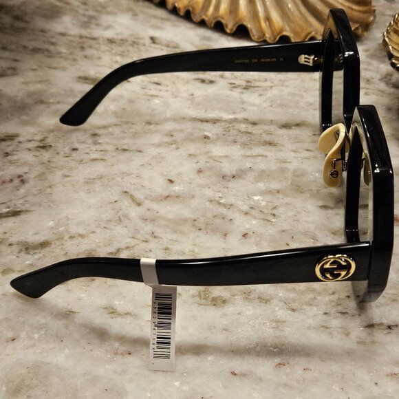 RARE GUCCI BLACK HEXAGON DOUBLE G ITALY GEOMETRIC OVERSIZED SUNGLASSES GG0772S main image 6